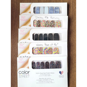 5 Brand New Sealed Color Street Nail Strips Tie Dyed Flowers Denim Glitter